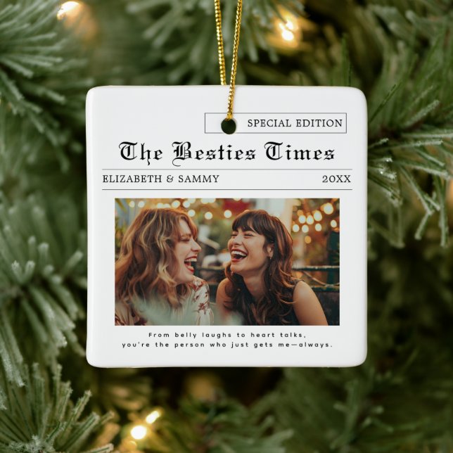 Ornement En Céramique Meilleur ami | Photo du journal Cute Besties (Arbre)
