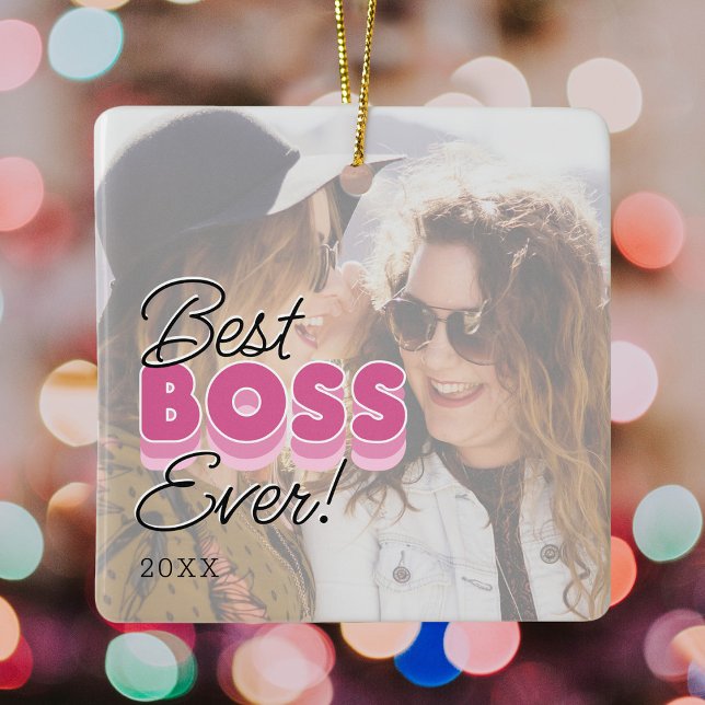 Ornement En Céramique Meilleur Boss jamais photo Noël (Créateur téléchargé)