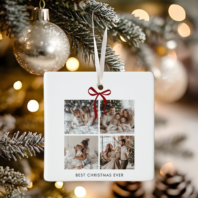 Ornement En Céramique Meilleur Collage photo de Noël | Cadeau familial (Créateur téléchargé)