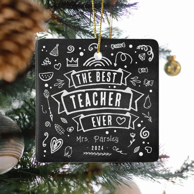 Ornement En Céramique Meilleur enseignant jamais amusant Chalk Doodle No (Créateur téléchargé)
