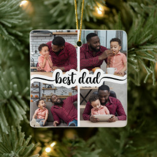 Ornement En Céramique Meilleur papa personnalisé 4 photo Collage