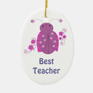 Ornement En Céramique Meilleure Enseignante Coccinelle Rose Fantaisiste