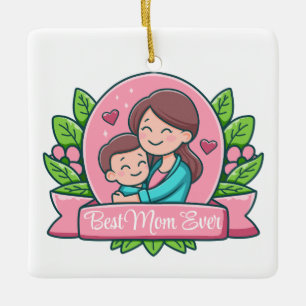 Ornement En Céramique Meilleure Maman Jamais, Maman Et Enfant, Personnal