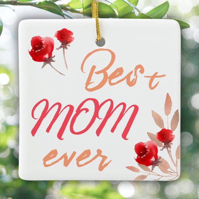 Ornement En Céramique Meilleure maman Rouge Roses Aquarelle Mère (Créateur téléchargé)