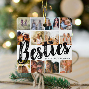 Ornement En Céramique MEILLEURES AMIES, Collage de photos & Noms   Noël 