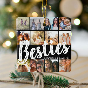 Ornement En Céramique MEILLEURES AMIES, Collage de photos & Noms Noël