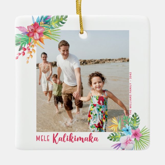 Ornement En Céramique Mele Kalikimaka Fleurs tropicales Noël (Devant)