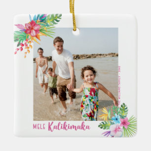 Ornement En Céramique Mele Kalikimaka Fleurs tropicales Photo Noël C