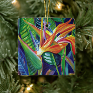 Ornement En Céramique Mele Kalikimaka Hawaii Oiseau du Paradis Noël