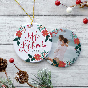 Ornement En Céramique Mele Kalikimaka   Photo de Noël hawaïenne