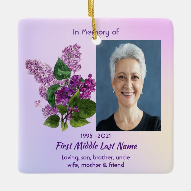 Ornement En Céramique Memorial Keepsake Lilac Garden Flower  (Devant)