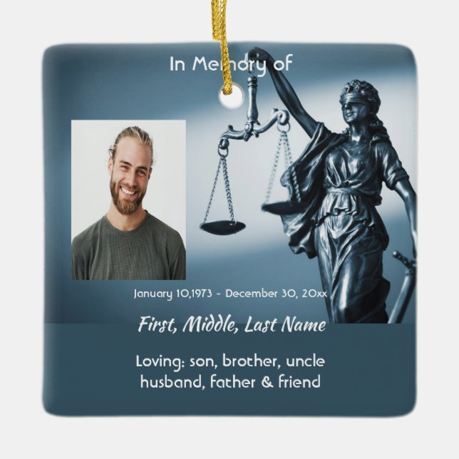 Ornement En Céramique Memorial Keepsake Scales Justice Law (Devant)