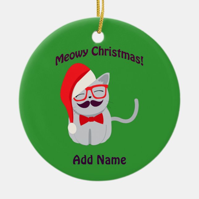 Ornement En Céramique Meowy Christmas ! (Devant)