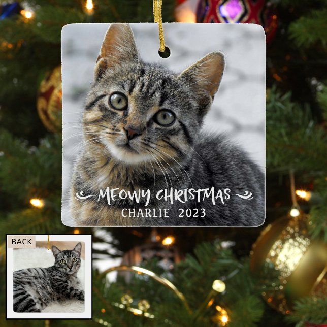 Ornement En Céramique MEOWY NOËL Nom du chat Photo (Créateur téléchargé)
