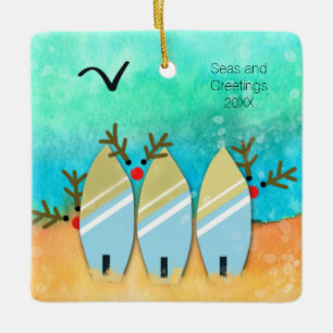 Ornement En Céramique Mer et salutations Plage Noël avec Rudolph