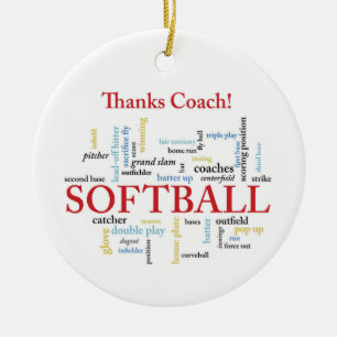Ornement En Céramique Merci Les Mots De L'Entraîneur Softball Du Groupe,