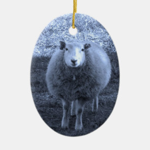 Ornement En Céramique Mère bleue et blanche mouton