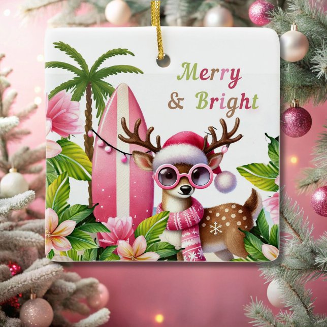 Ornement En Céramique Merry & Bright Pink Tropical Ornament (Créateur téléchargé)