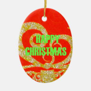 Ornement En Céramique Merry Christmas Golden Red Snowflex.jpg