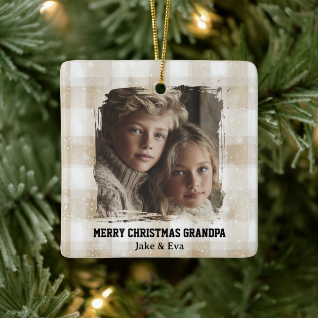 Ornement En Céramique Merry Christmas Grandpa | Family Photo Ornament (Arbre)