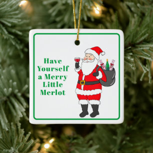 Ornement En Céramique Merry Little Merlot Santa Vin personnalisé