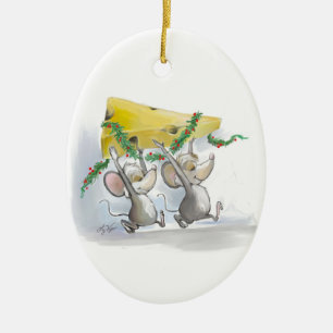 Ornement En Céramique Merry Mice Mic & Mac Oval Ornament