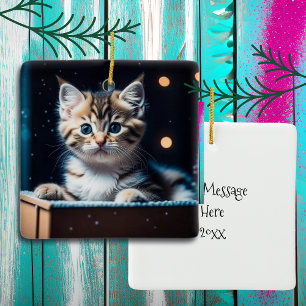 Ornement En Céramique Message de Noël personnalisé Chaton de Noël