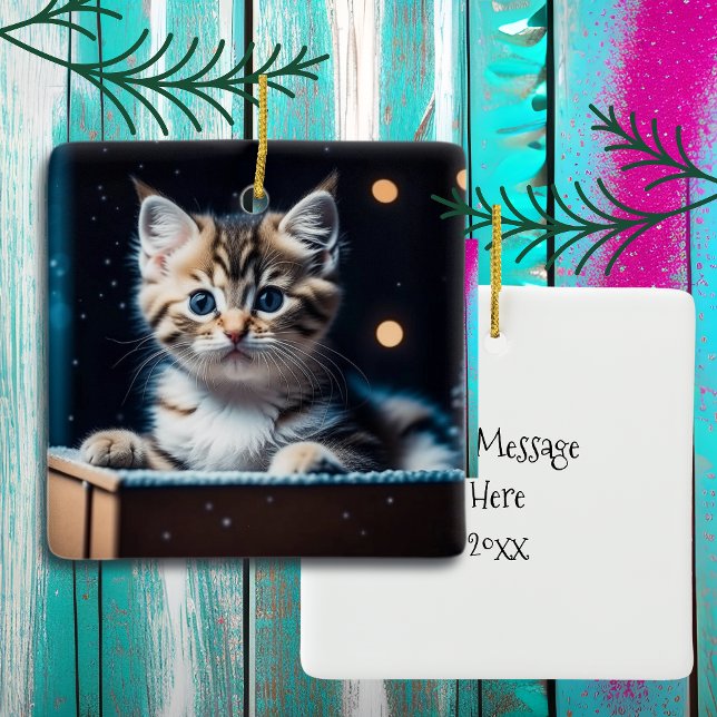 Ornement En Céramique Message de Noël personnalisé Chaton de Noël (Créateur téléchargé)