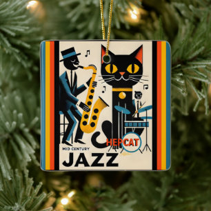Ornement En Céramique Mi siècle Jazz Age HepCat Chat Noir