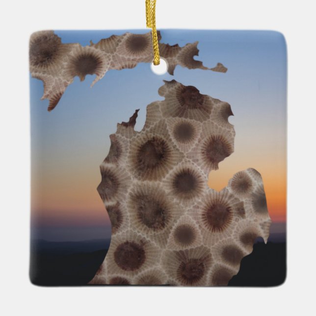Ornement En Céramique Michigan Petoskey Stone, mitaine des Grands Lacs (Devant)