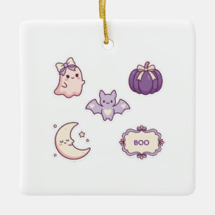 Ornement En Céramique Mignon Fantôme Chauve-Souris Citrouille Violette R