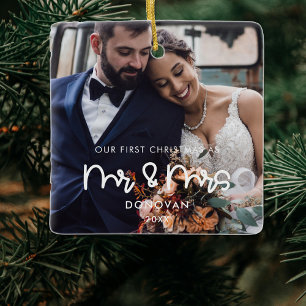 Ornement En Céramique Mignonne notre première photo Mariage de Noël