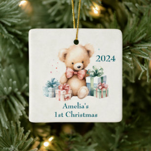 Ornement En Céramique Mignonne ours en peluche Premier Noël