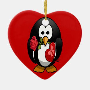 Ornement En Céramique Mignonne Saint Valentin Pingouin Drôle Drôle Carto