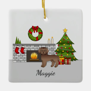 Ornement En Céramique Mini Goldendoodle marron - Salle de Noël festive
