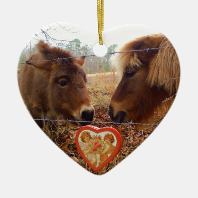 Ornement En Céramique Miniature Donkey & Horse Valentine Heart (Devant)