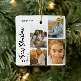 Ornement En Céramique Minimal Merry Christmas Script Family 4 Photos