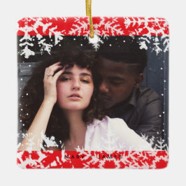 Ornement En Céramique Minimal Snowflakes Frame | Merry and Married Photo