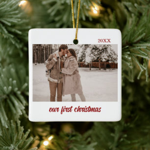 Ornement En Céramique Minuscules mariés élégants Premier Noël 2 Photo