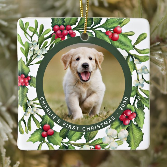 Ornement En Céramique Mistletoe de Noël Wreath personnalisation Chien de (Créateur téléchargé)
