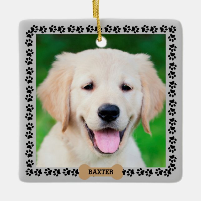 Ornement En Céramique Modèle de nom de photo de chien (Devant)