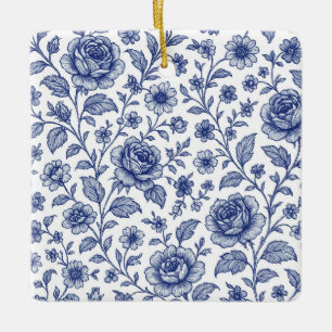 Ornement En Céramique Modèle Floral Royal Bleu Rose