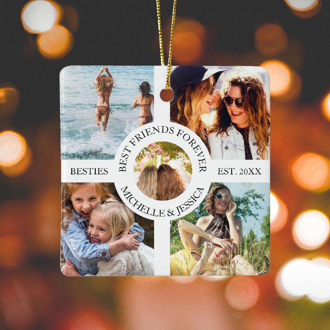 Ornement En Céramique Modern Best Friends Forever Photo Collage | Bestie (Créateur téléchargé)