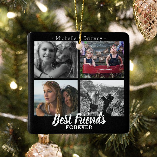 Ornement En Céramique Modern Best Friends Forever Photo Collage | Bestie (Créateur téléchargé)