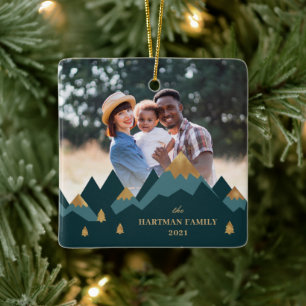 Ornement En Céramique Modern Elegant Gold Mountains Photo Christmas  