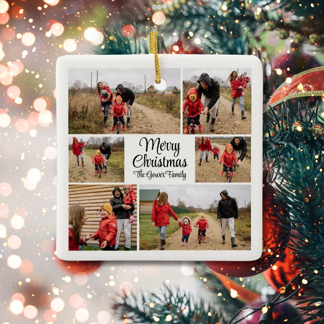 Ornement En Céramique Modern Minimalist Christmas Family Collage (Créateur téléchargé)