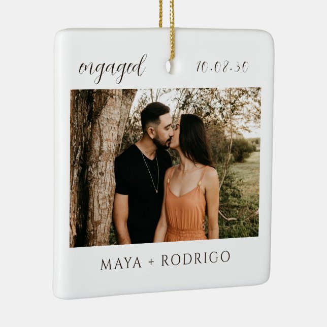 Ornement En Céramique Modern Script Rustic Engagement Photo Keepsake  (Droite)