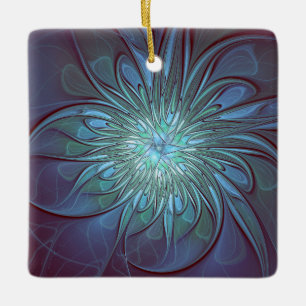 Ornement En Céramique Moderne Abstrait tendance Fleur bleue Fractal Art