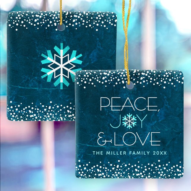Ornement En Céramique Moderne Blue Snowflake Paix Joie Amour Nom personn (Créateur téléchargé)
