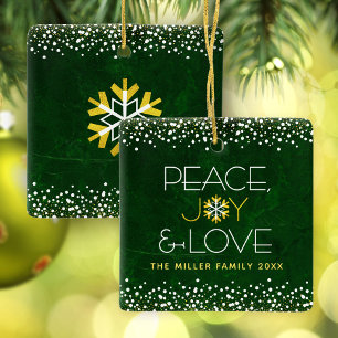 Ornement En Céramique Moderne Green Snowflake Paix Joie Amour Nom person
